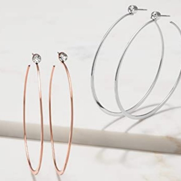 Michael Kors Cubic Zirconia Whisper Hoop Rose Gold Tone Earrings Medium - Picture 2 of 3